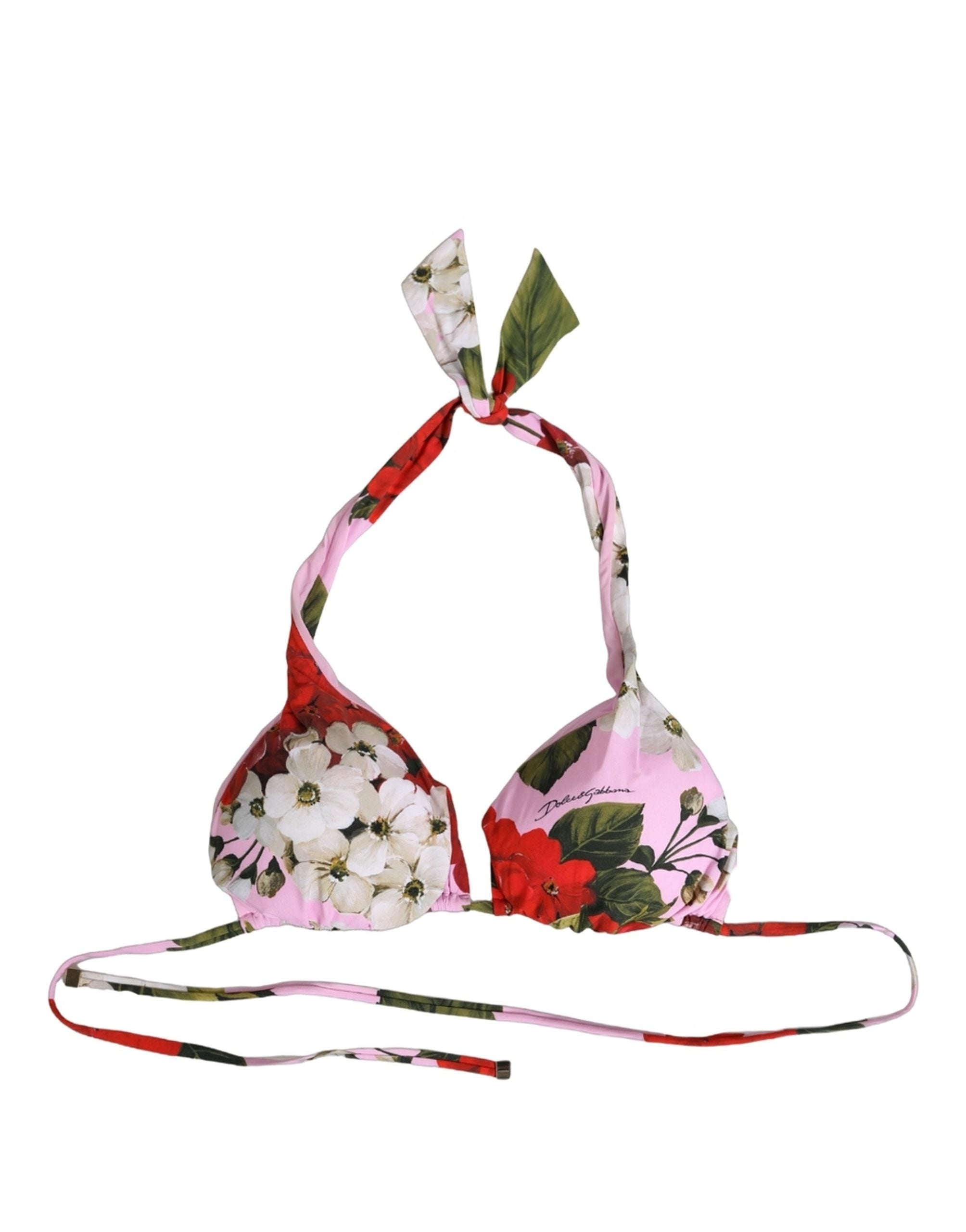 Dolce & Gabbana Pink Floral Print Triangle Bikini-Oberteil