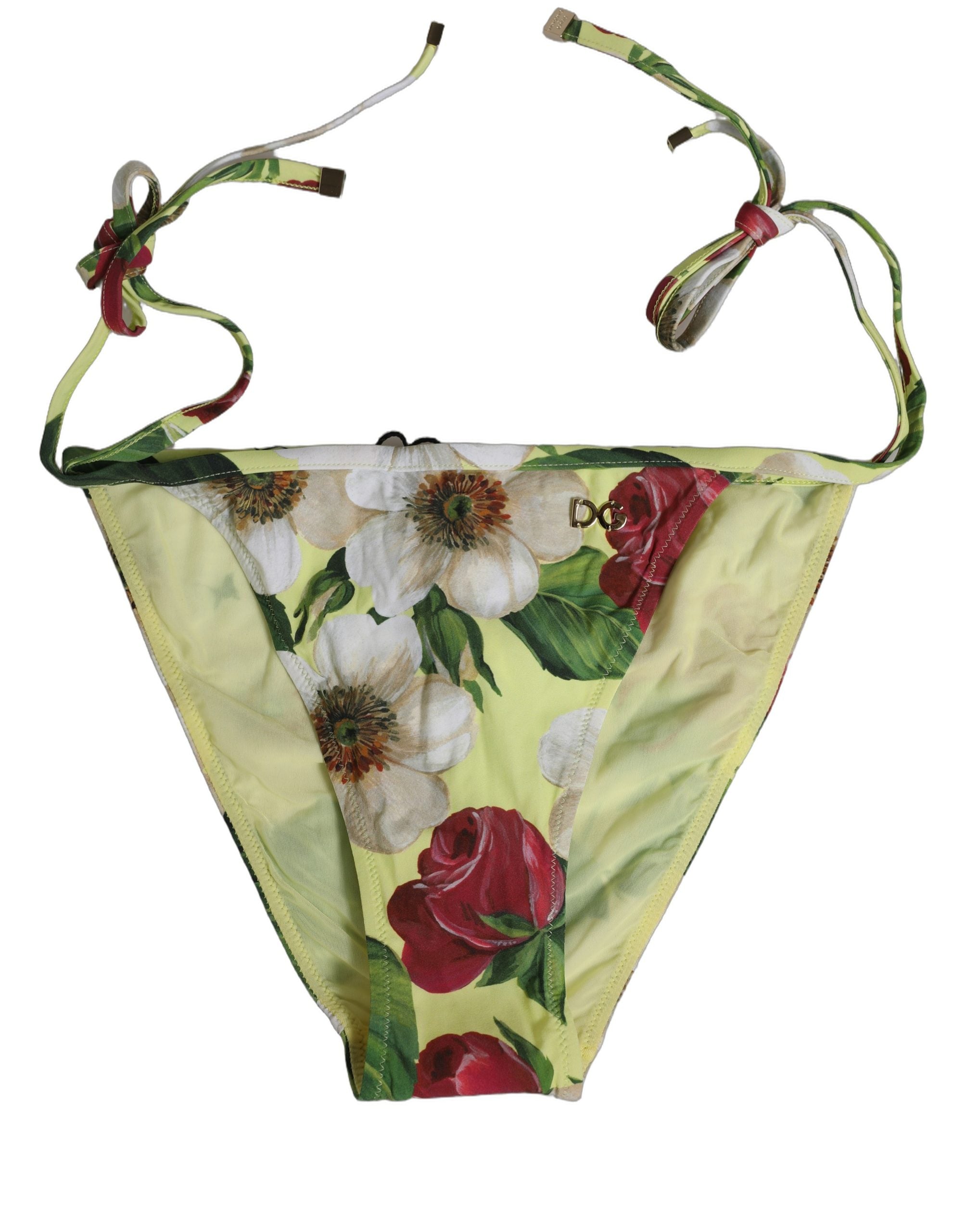 Dolce & Gabbana Bikinihose mit gelbem Blumenprint aus Nylon