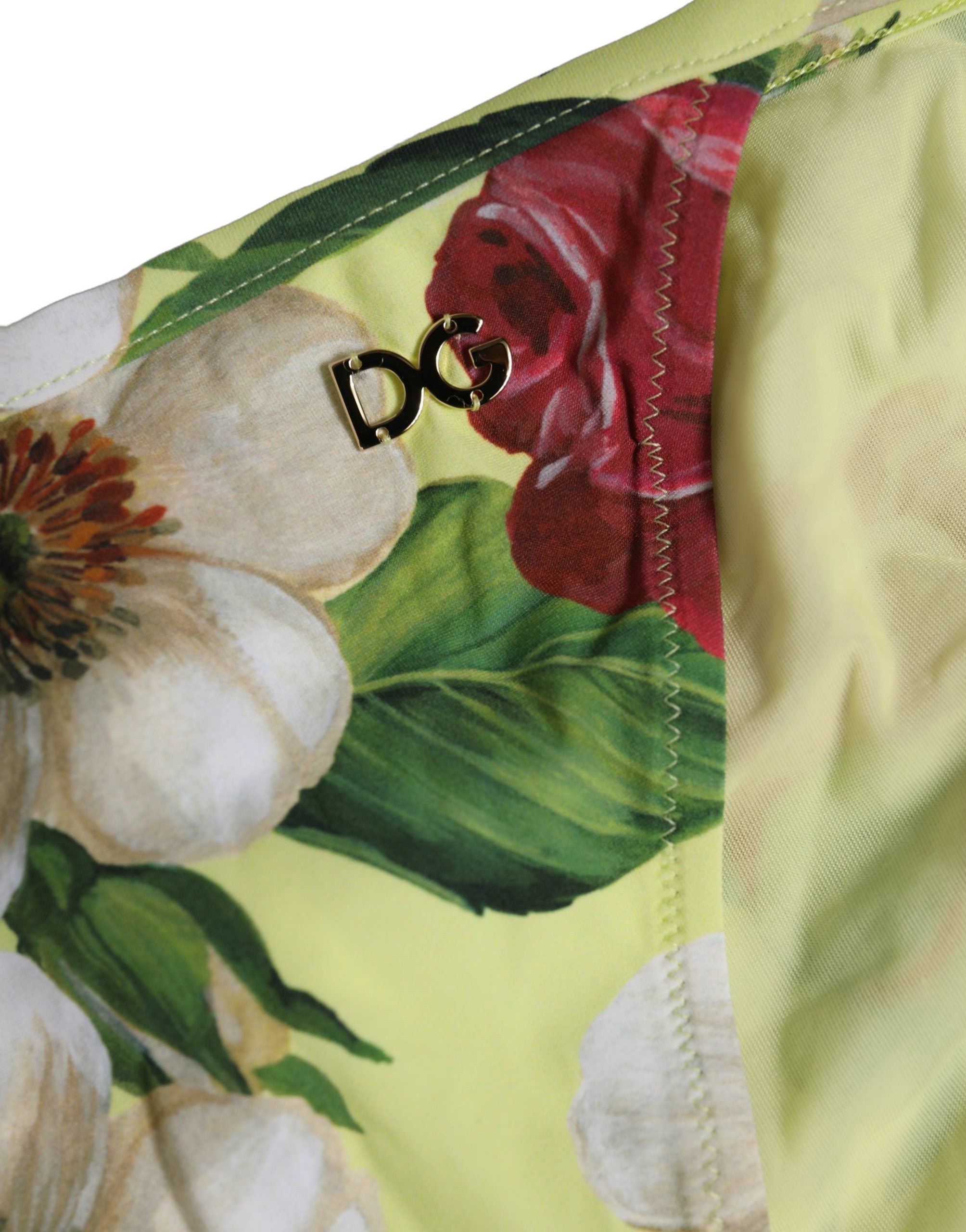 Dolce & Gabbana Bikinihose mit gelbem Blumenprint aus Nylon