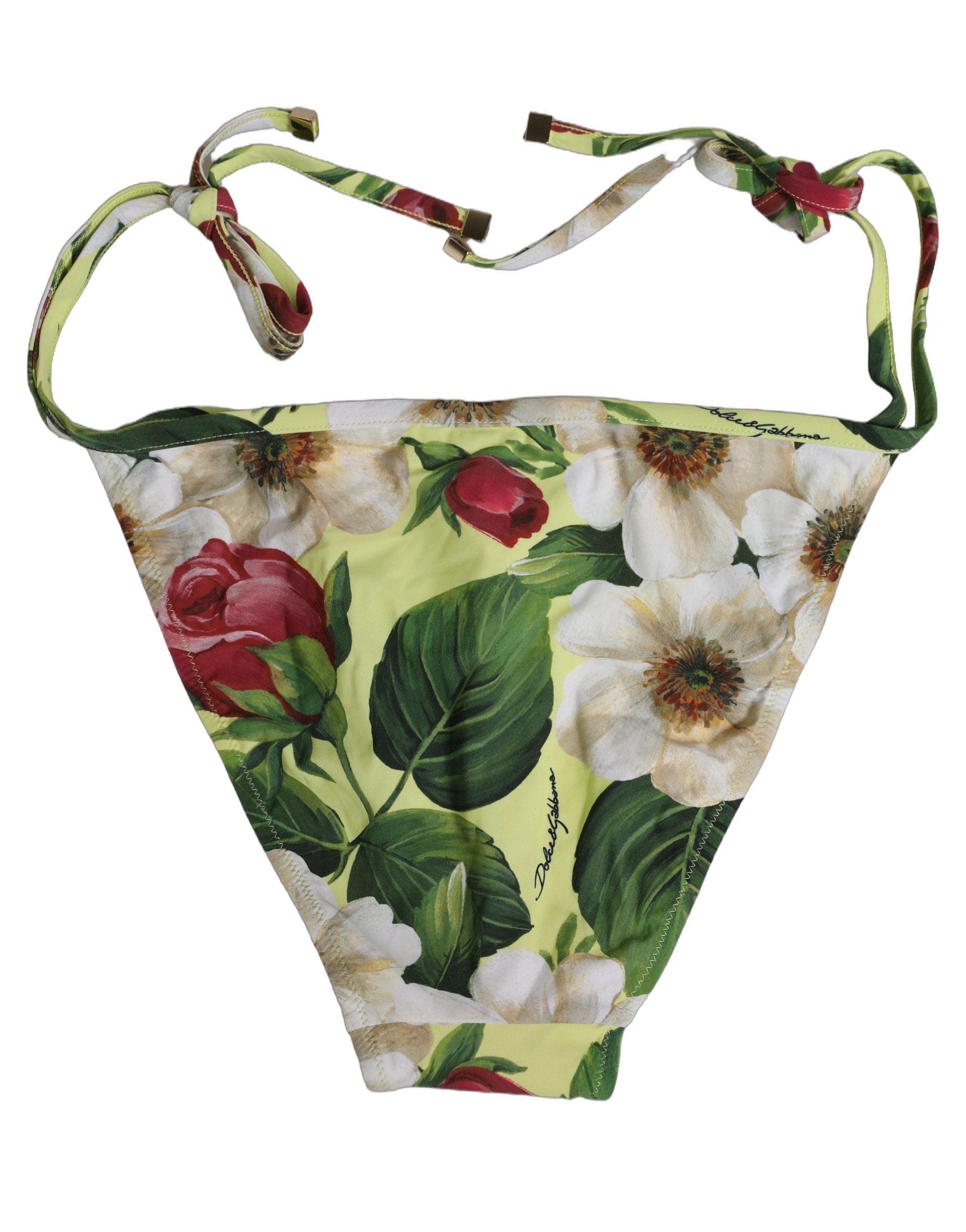 Dolce & Gabbana Bikinihose mit gelbem Blumenprint aus Nylon