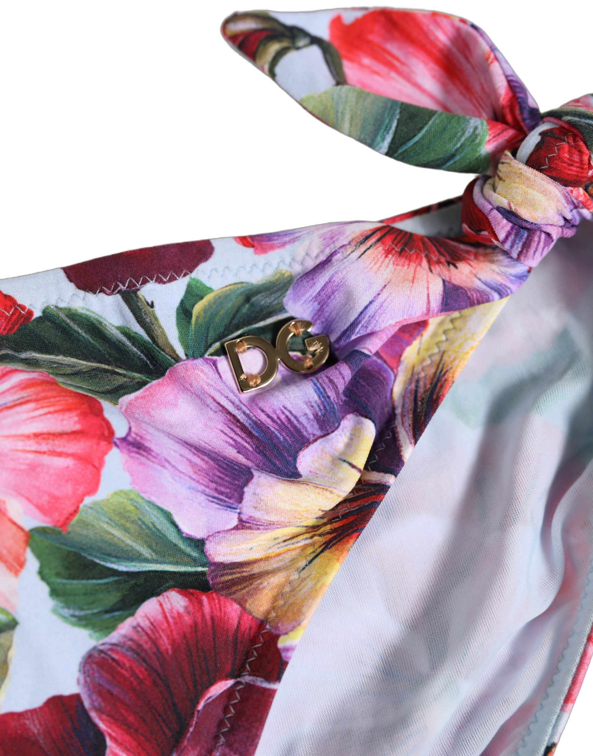 Dolce & Gabbana Weiße Bikinihose mit Blumenprint aus Nylon