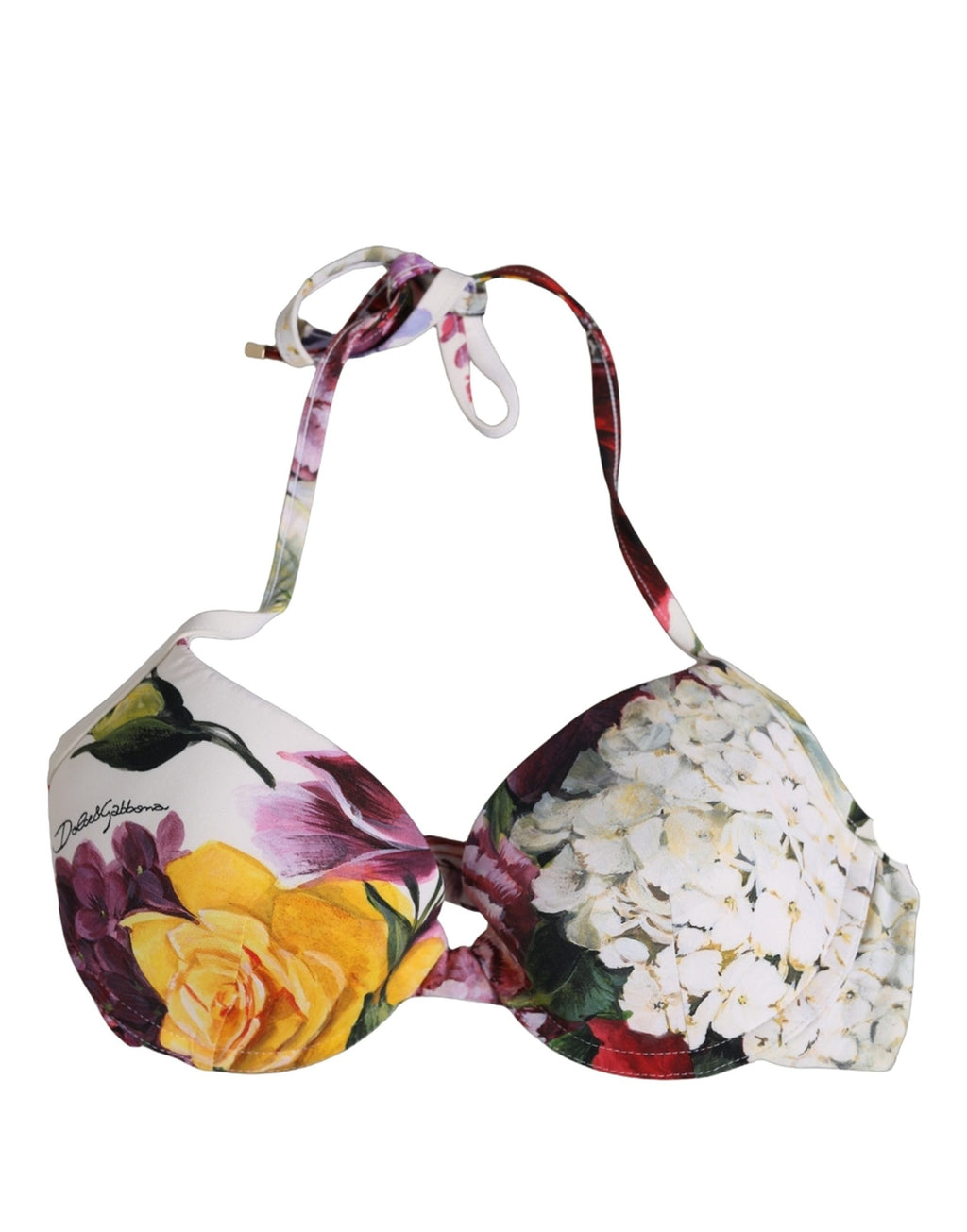 Dolce & Gabbana Weißer Bikini-Oberteil mit Blumenprint aus Nylon