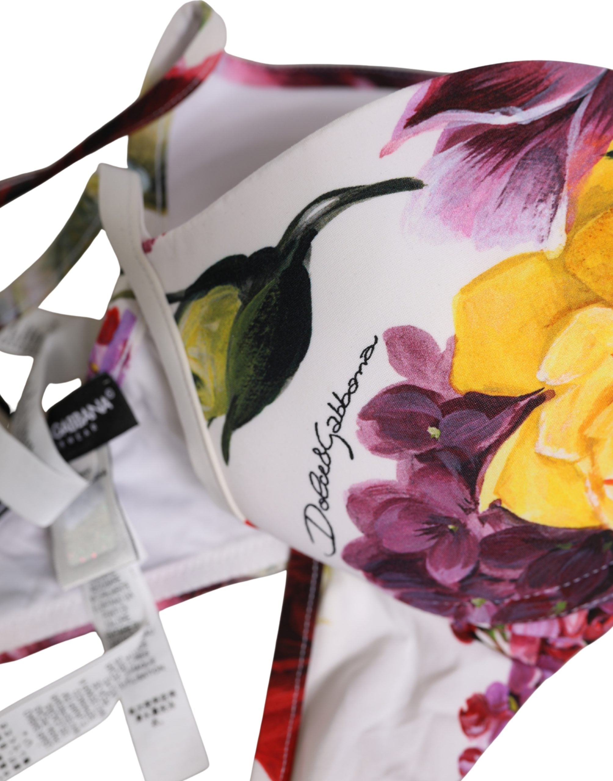 Dolce & Gabbana Weißer Bikini-Oberteil mit Blumenprint aus Nylon