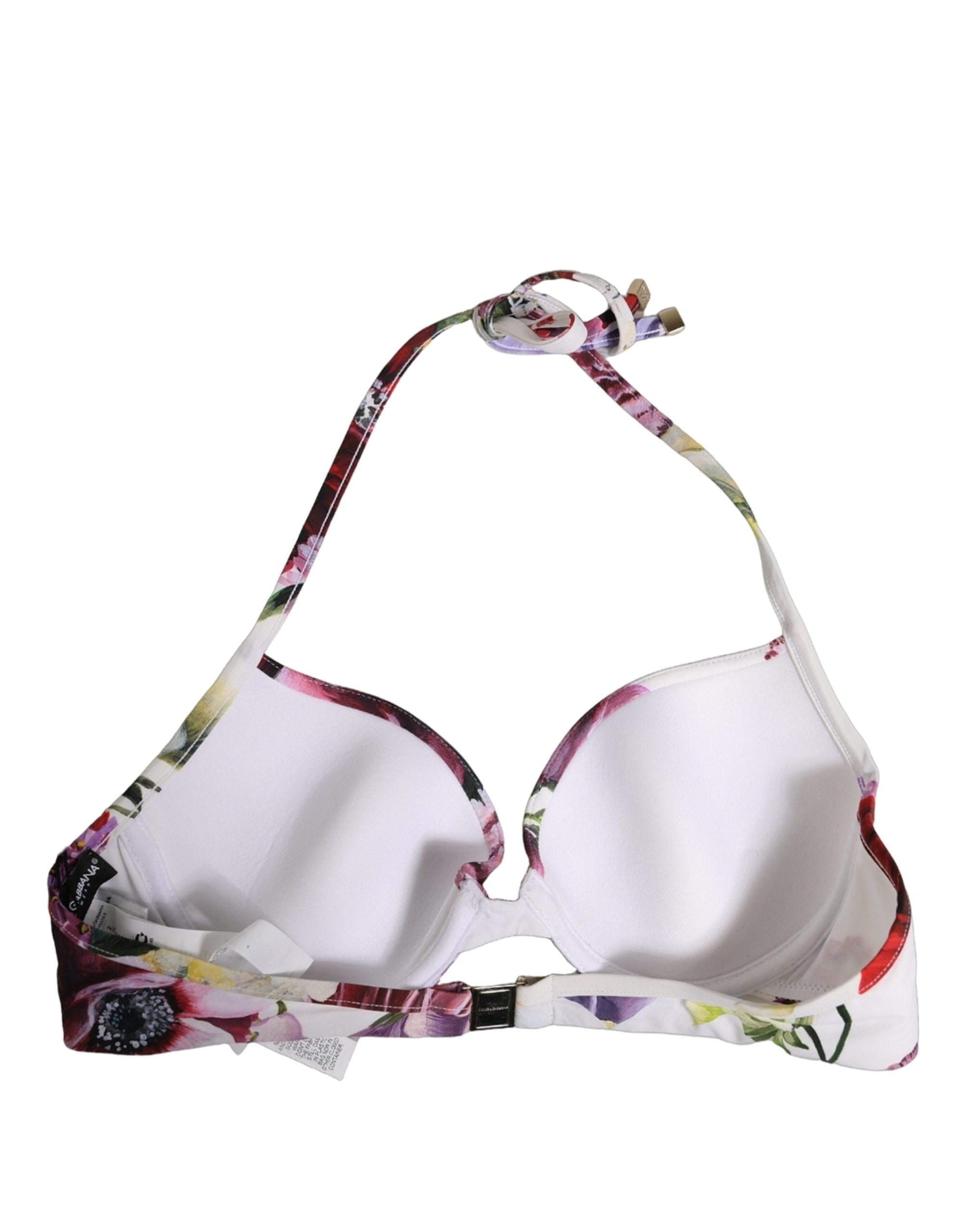 Dolce & Gabbana Weißer Bikini-Oberteil mit Blumenprint aus Nylon