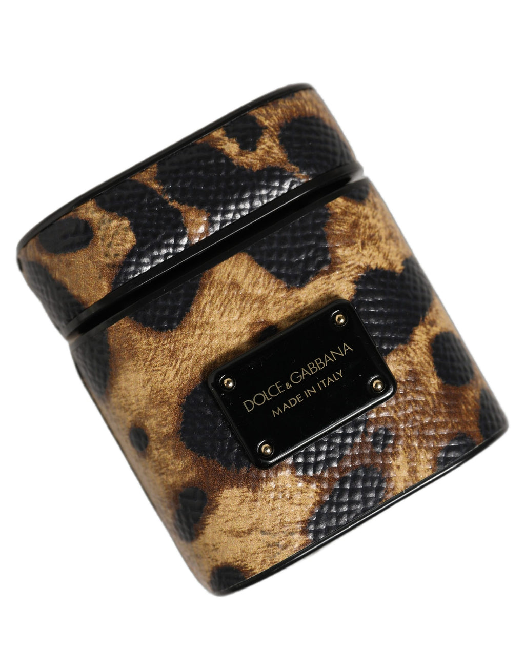 Dolce & Gabbana Brauner Leopard Kalbsleder Metall Logo Plaque Airpods Fall