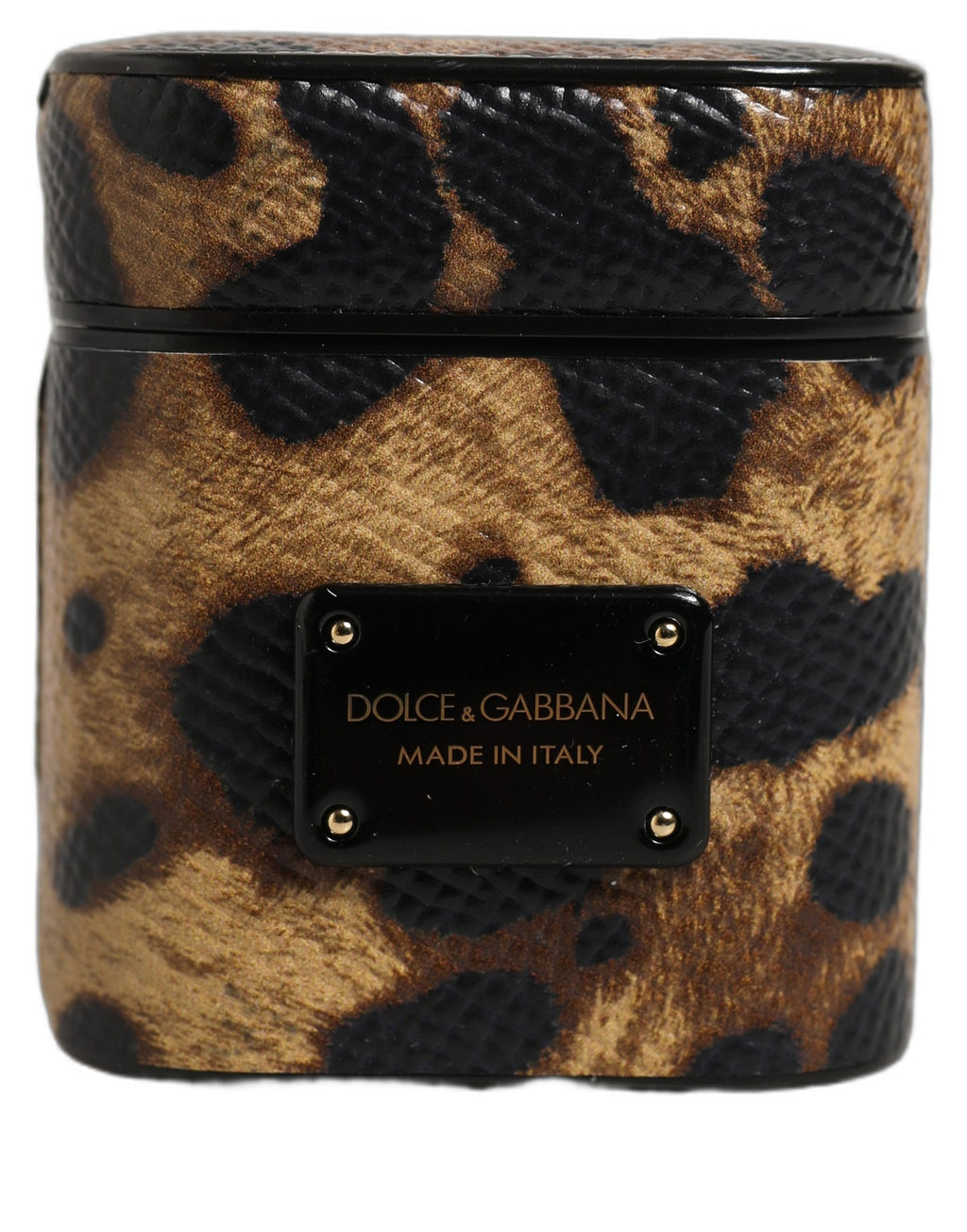 Dolce & Gabbana Brauner Leopard Kalbsleder Metall Logo Plaque Airpods Fall