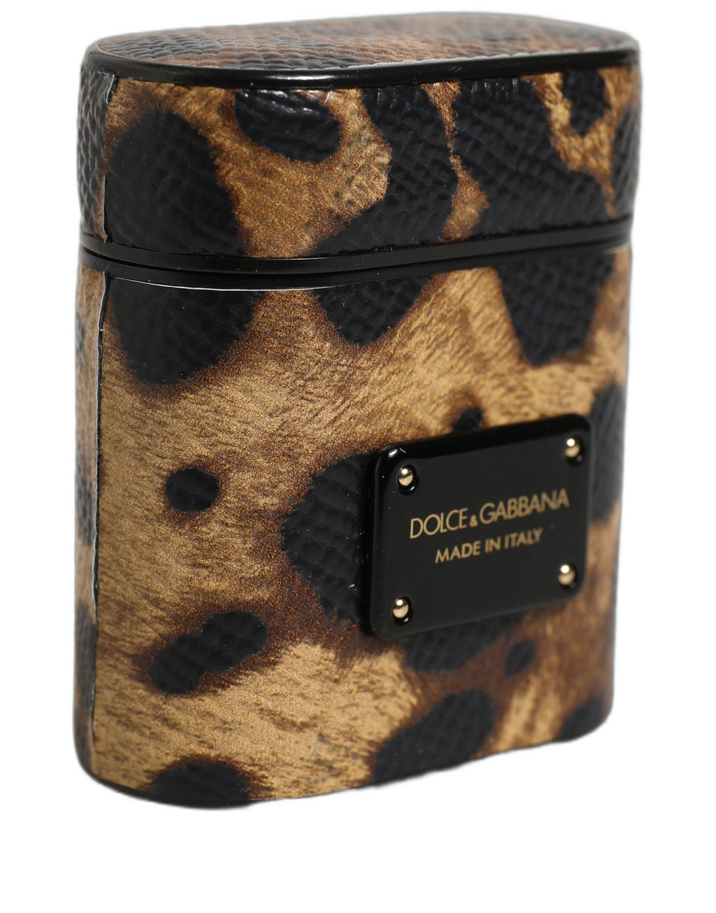 Dolce & Gabbana Brauner Leopard Kalbsleder Metall Logo Plaque Airpods Fall