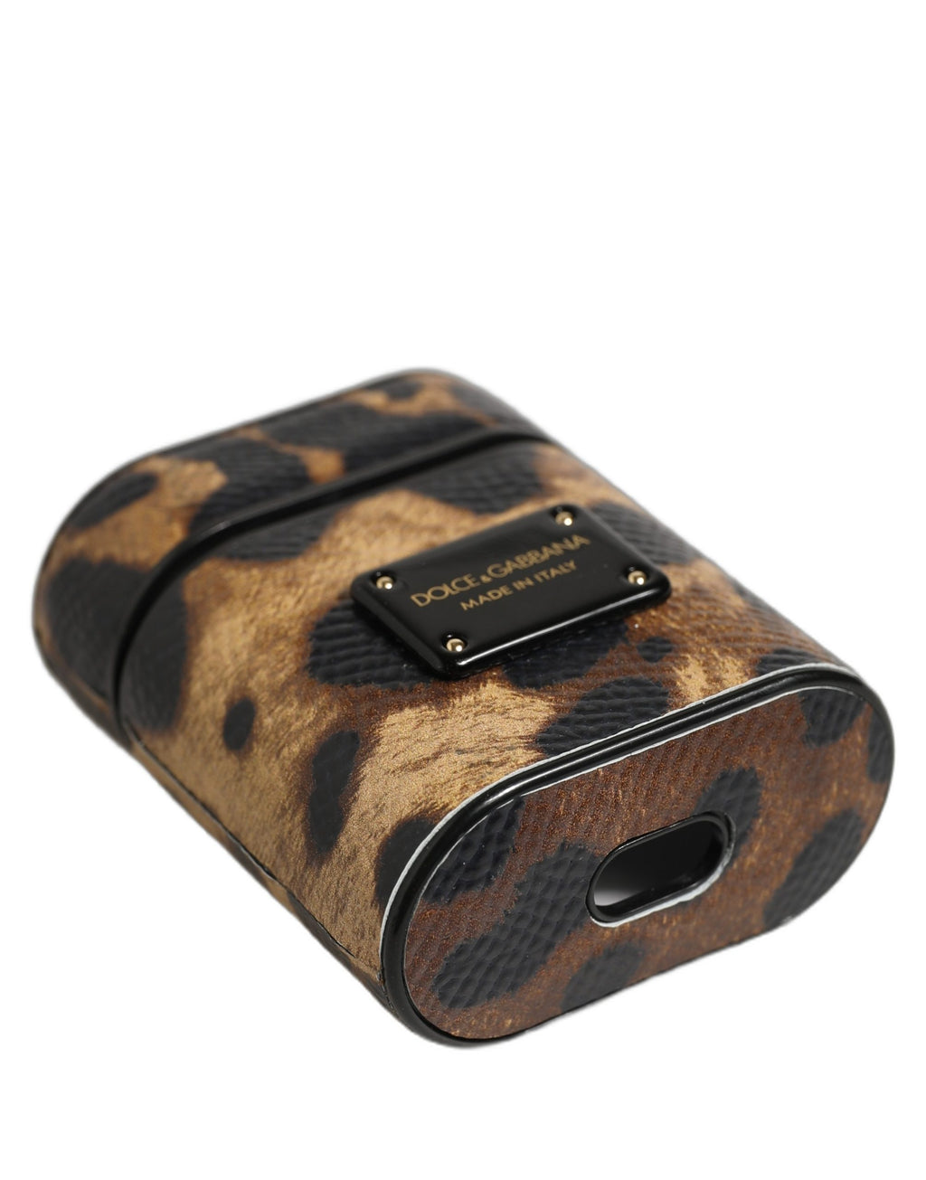 Dolce & Gabbana Brauner Leopard Kalbsleder Metall Logo Plaque Airpods Fall