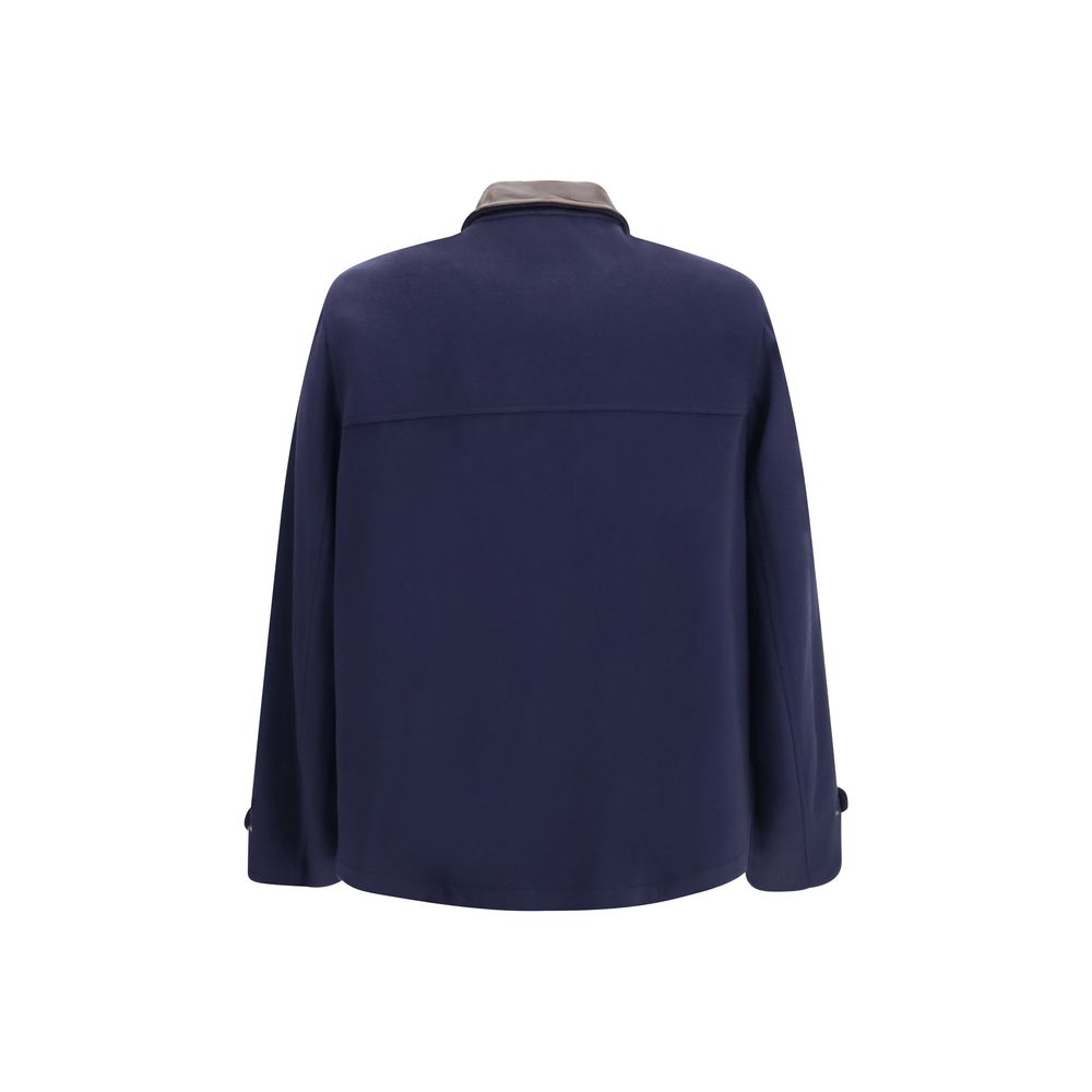 Brunello Cucinelli Blaue Jacke aus Wolle Oves Aries in voller Länge