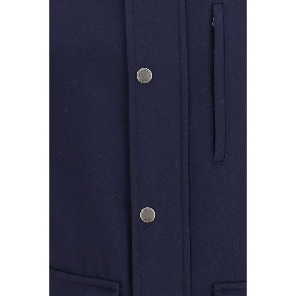 Brunello Cucinelli Blaue Jacke aus Wolle Oves Aries in voller Länge