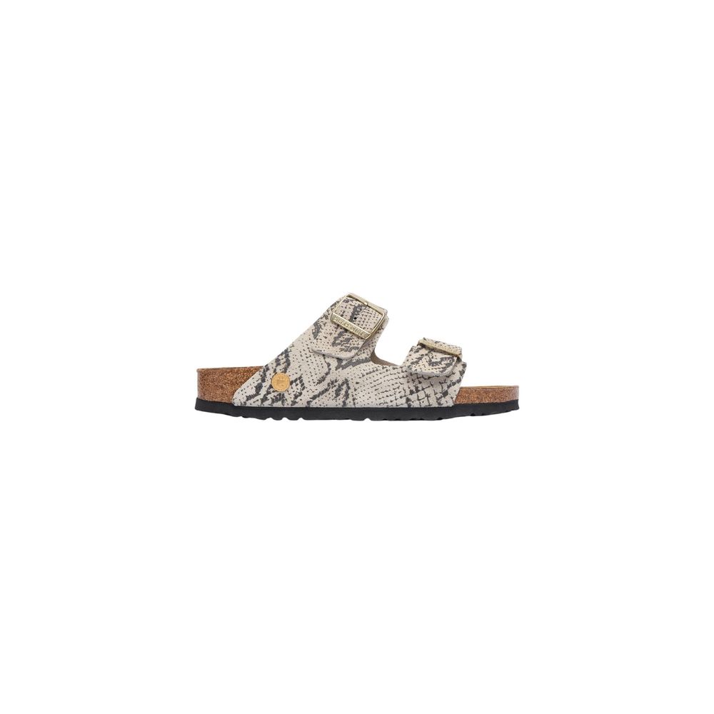 Birkenstock Graue Leder-Sandalen mit flachem Absatz