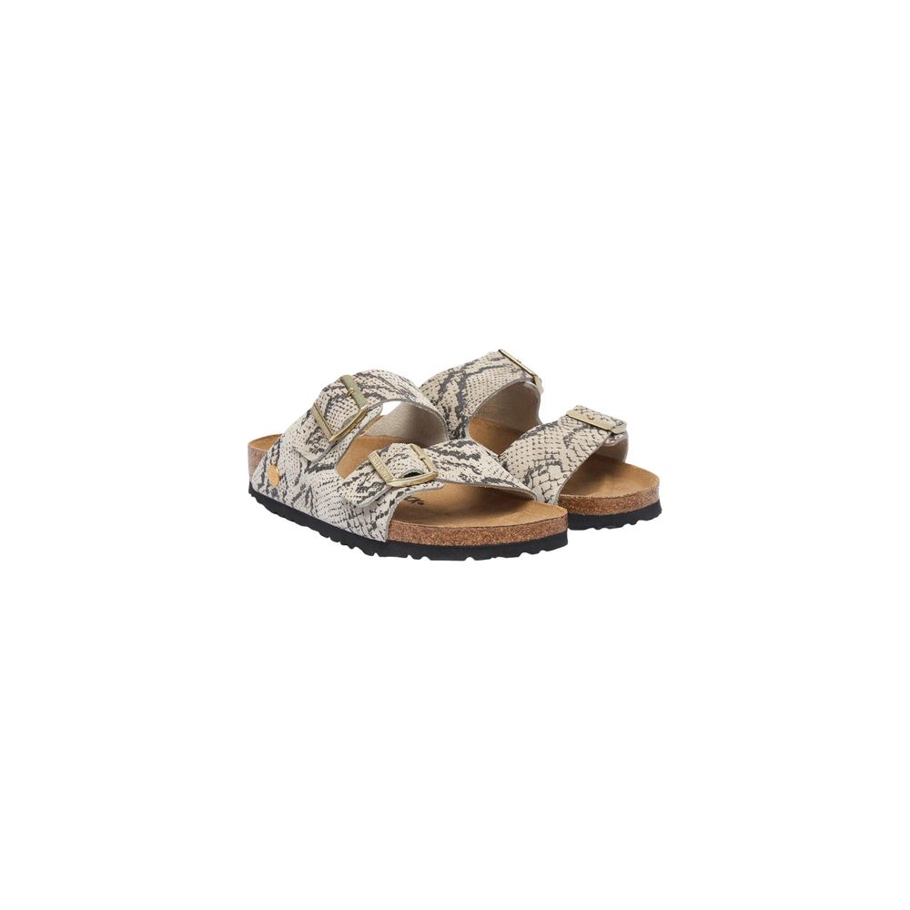 Birkenstock Graue Leder-Sandalen mit flachem Absatz