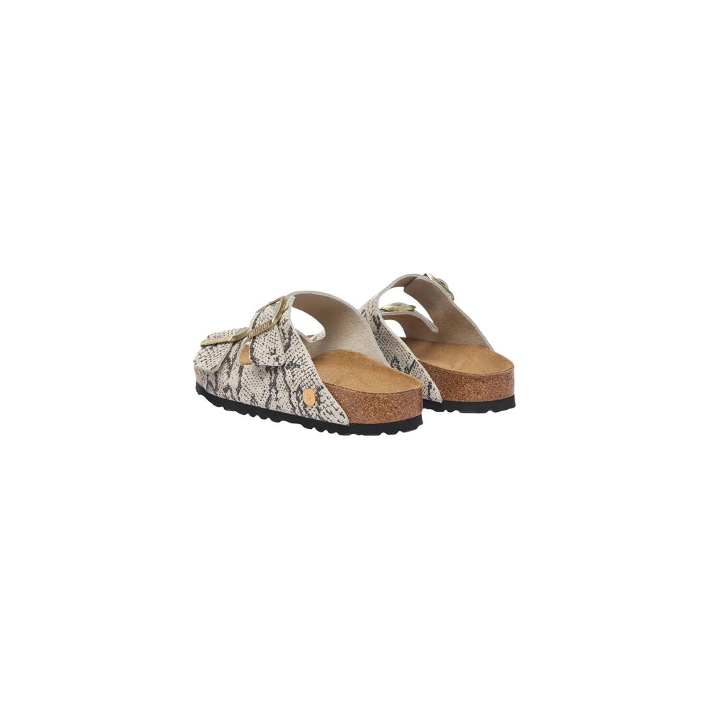 Birkenstock Graue Leder-Sandalen mit flachem Absatz