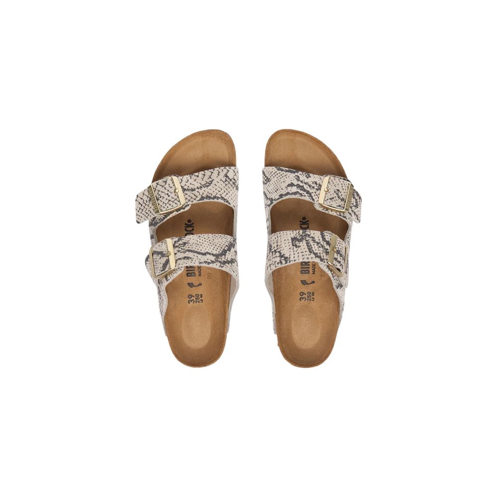 Birkenstock Graue Leder-Sandalen mit flachem Absatz
