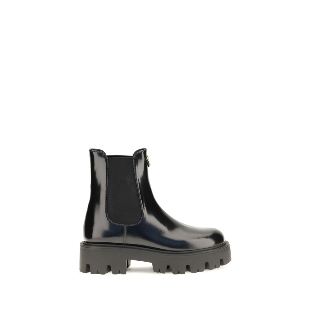 Prada Schwarze Kalbshaut-Stiefeletten im Chelsea-Stil aus Bos Taurus-Leder