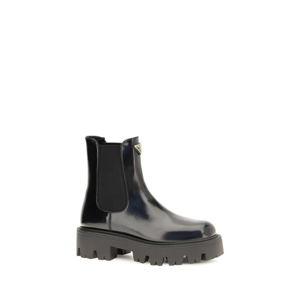 Prada Schwarze Kalbshaut-Stiefeletten im Chelsea-Stil aus Bos Taurus-Leder