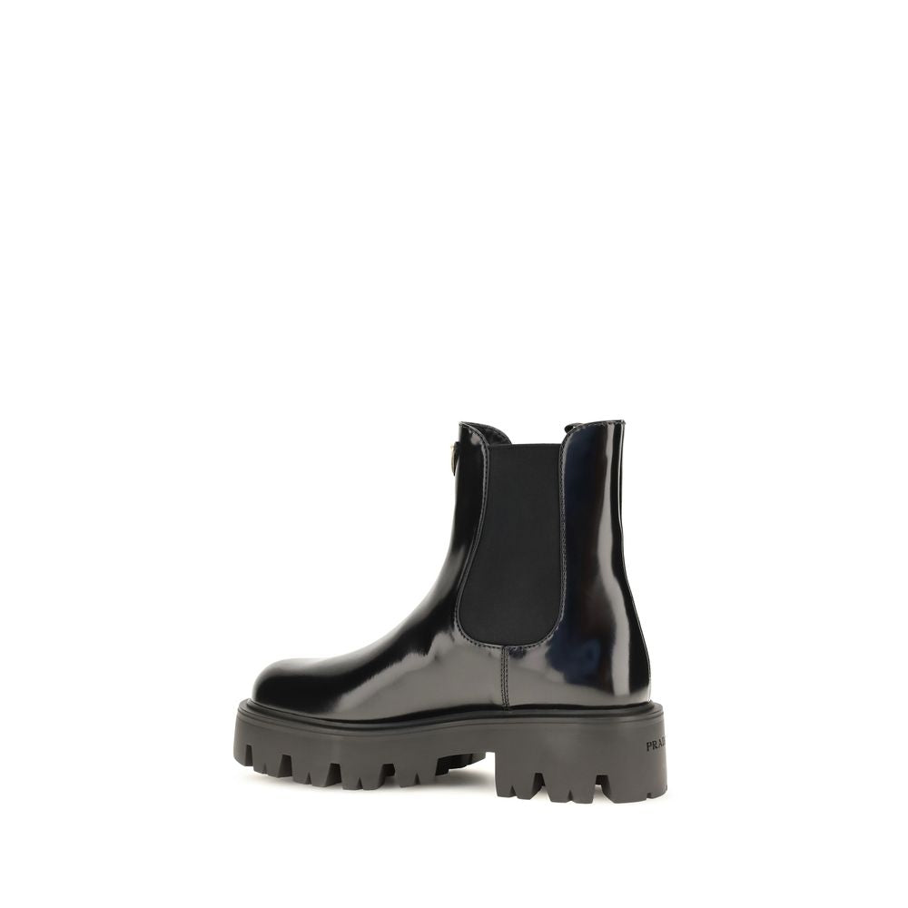 Prada Schwarze Kalbshaut-Stiefeletten im Chelsea-Stil aus Bos Taurus-Leder