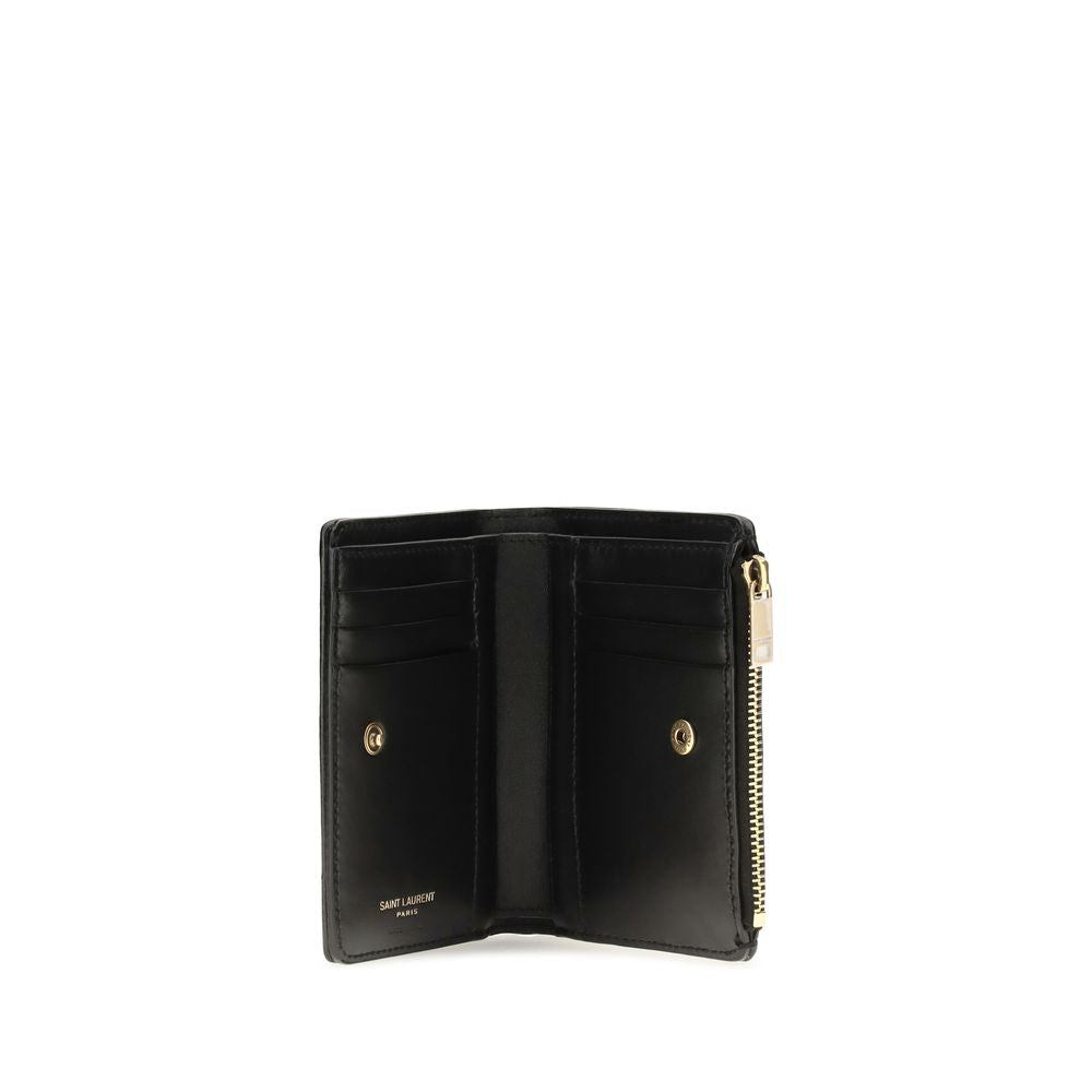 Saint Laurent Schwarzes Kalbsleder Bos Taurus Portemonnaie