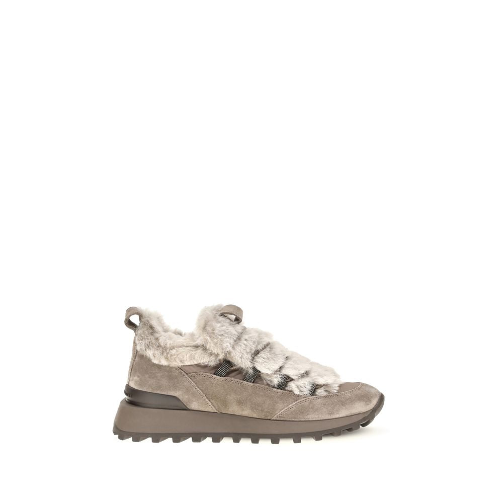 Brunello Cucinelli Graue Wildleder-Sneaker im Athletic-Look