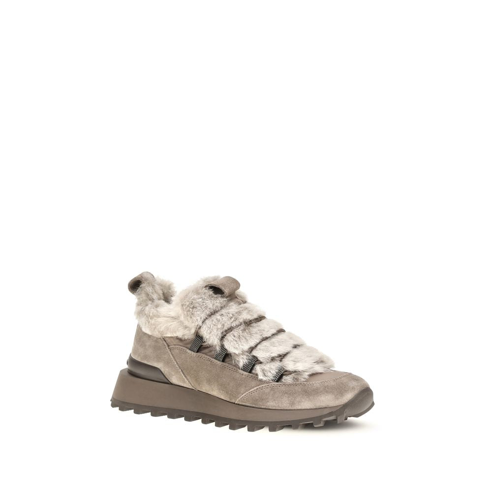 Brunello Cucinelli Graue Wildleder-Sneaker im Athletic-Look