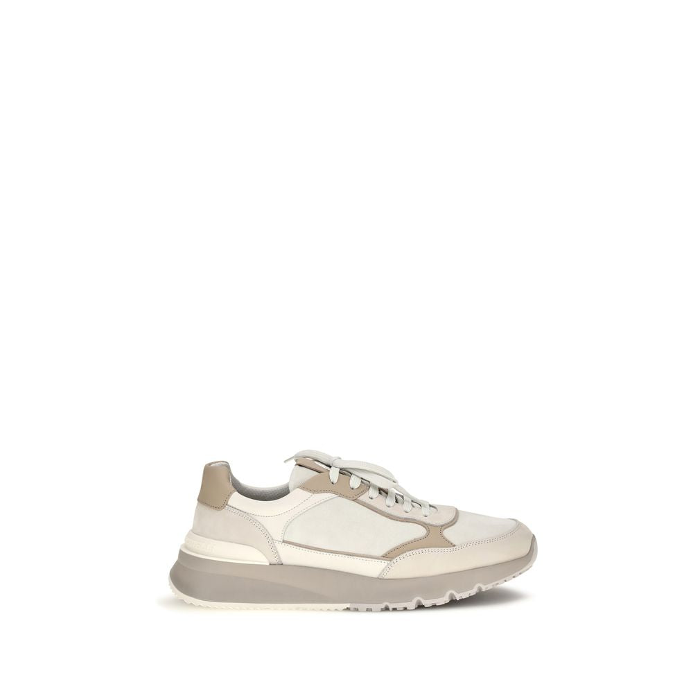 Brunello Cucinelli Beige Calf Leather Bos Taurus Athletic Sneakers