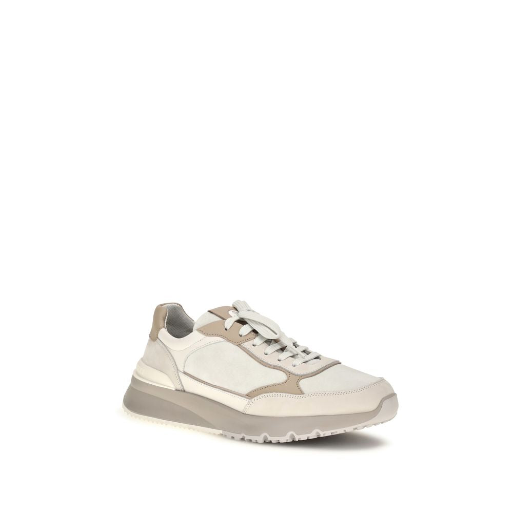 Brunello Cucinelli Beige Calf Leather Bos Taurus Athletic Sneakers
