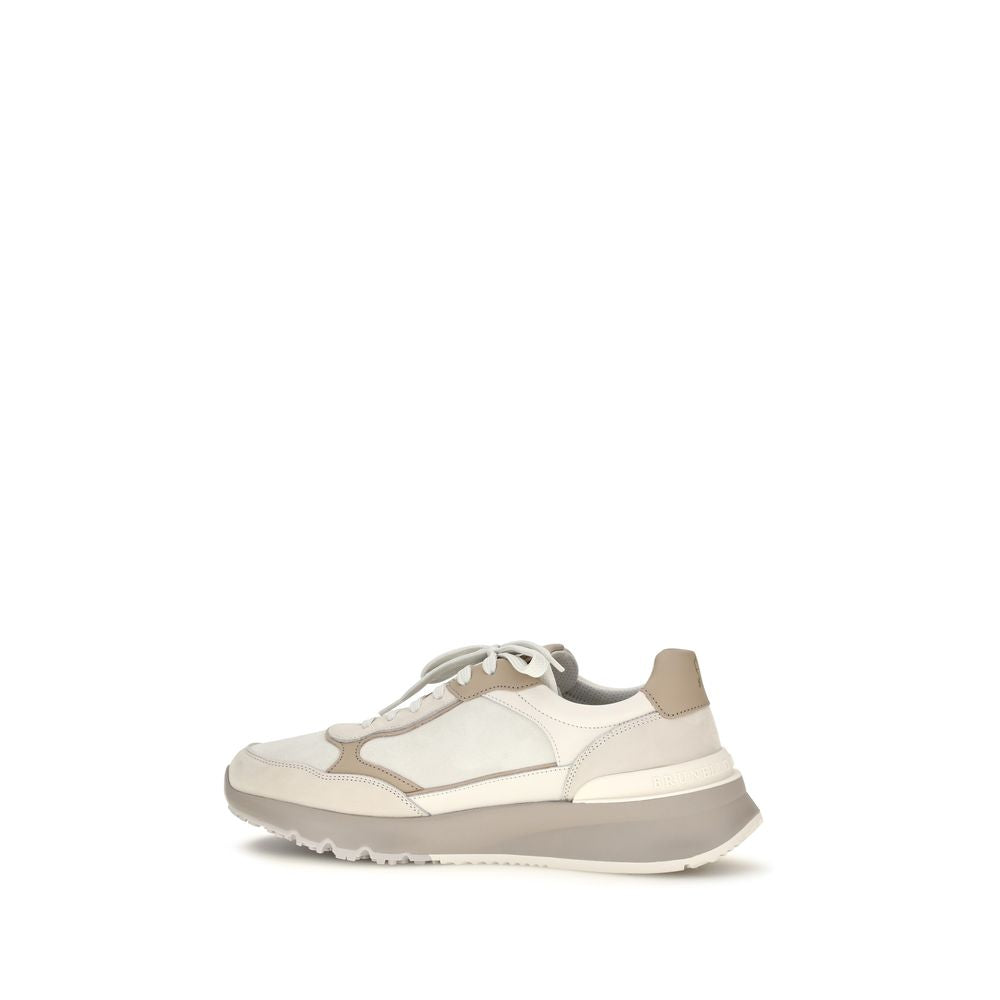 Brunello Cucinelli Beige Calf Leather Bos Taurus Athletic Sneakers