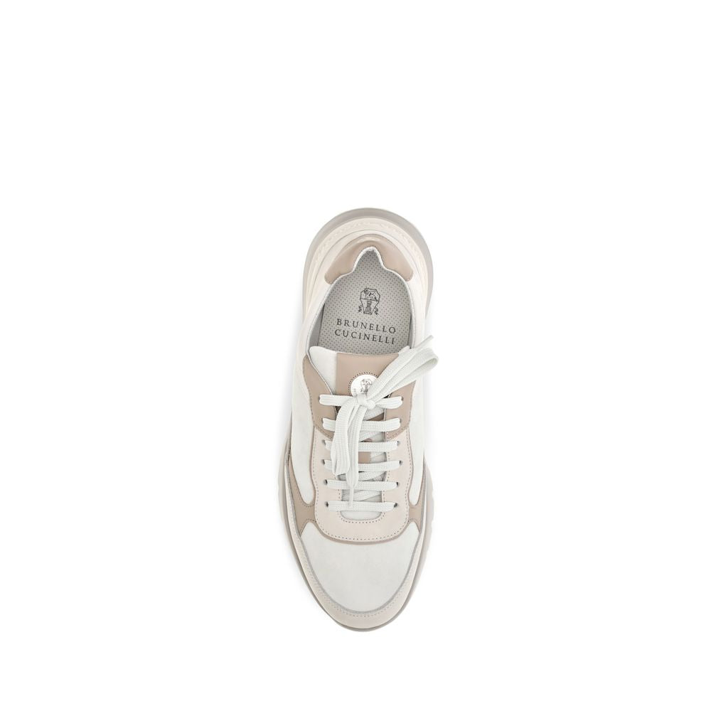 Brunello Cucinelli Beige Calf Leather Bos Taurus Athletic Sneakers