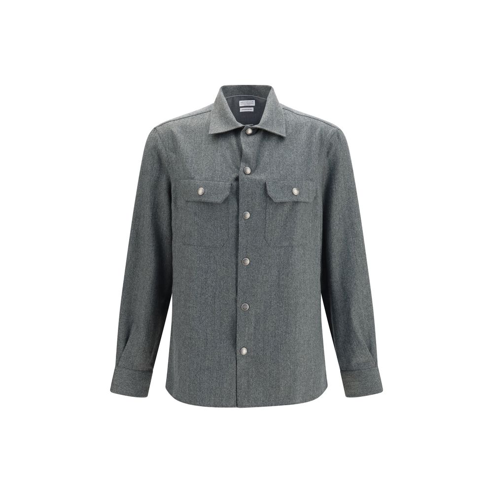 Brunello Cucinelli Graues Wollhemd Oves Aries
