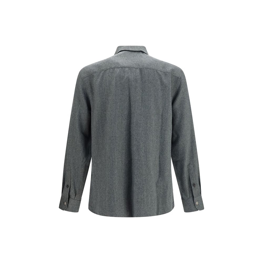 Brunello Cucinelli Graues Wollhemd Oves Aries