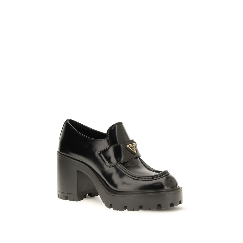 Prada Schwarze Bos Taurus Kalbsleder Plateau-Loafer