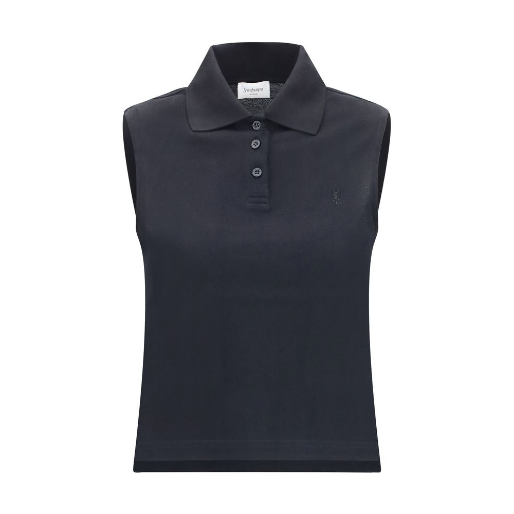 Saint Laurent Schwarzes Polohemd aus recycelter Baumwolle