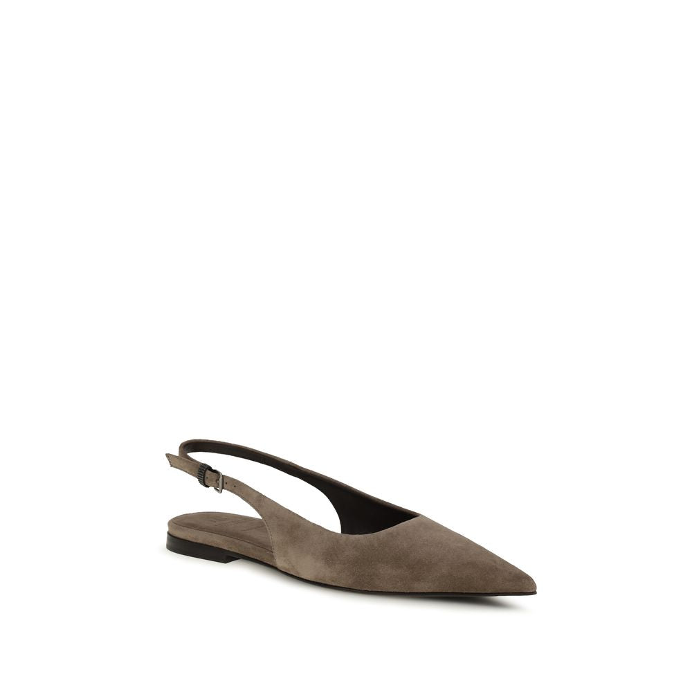 Brunello Cucinelli Braune Kalbsleder-Ballerinas Bos Taurus