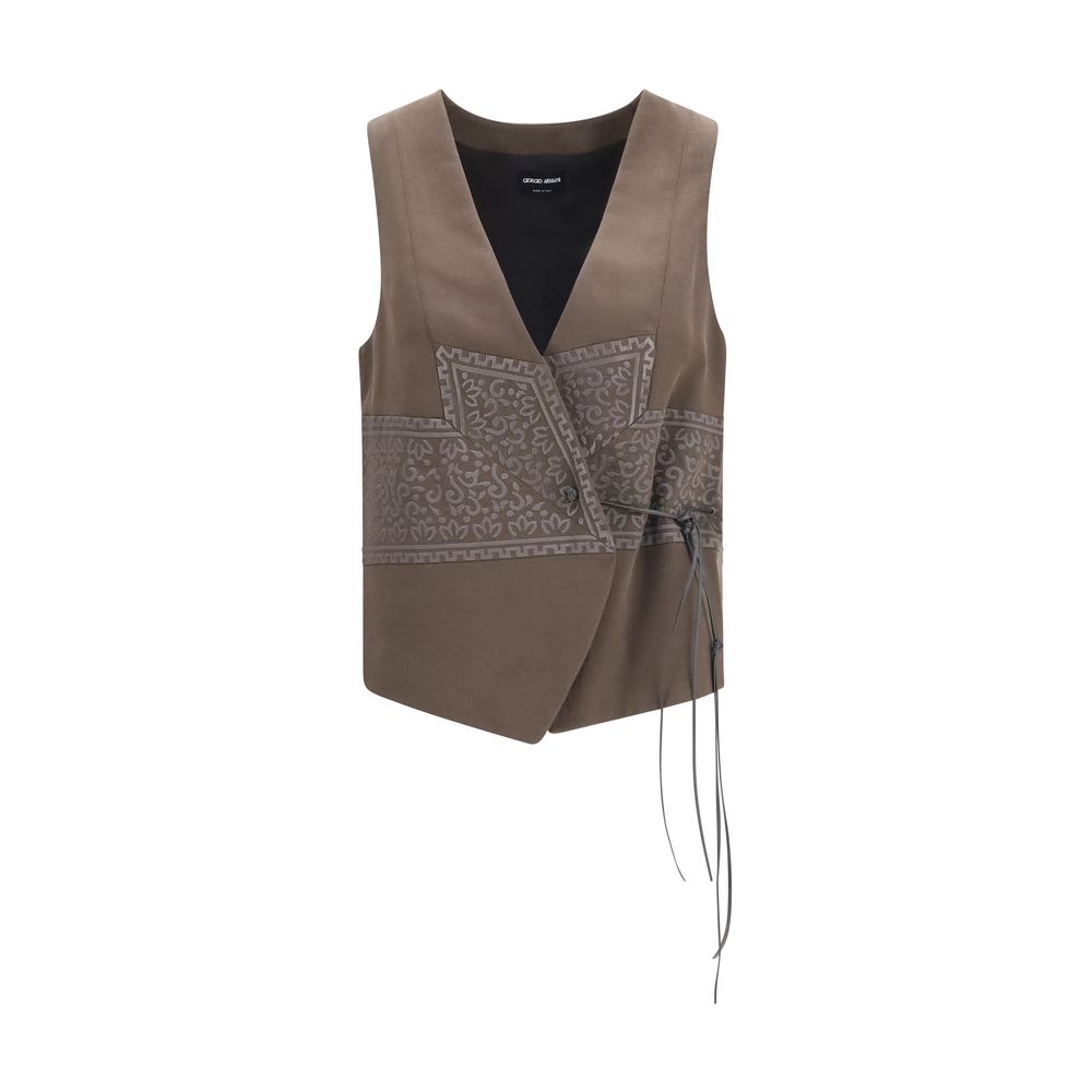 Giorgio Armani Brauner Seiden-Ärmelloser Blazer
