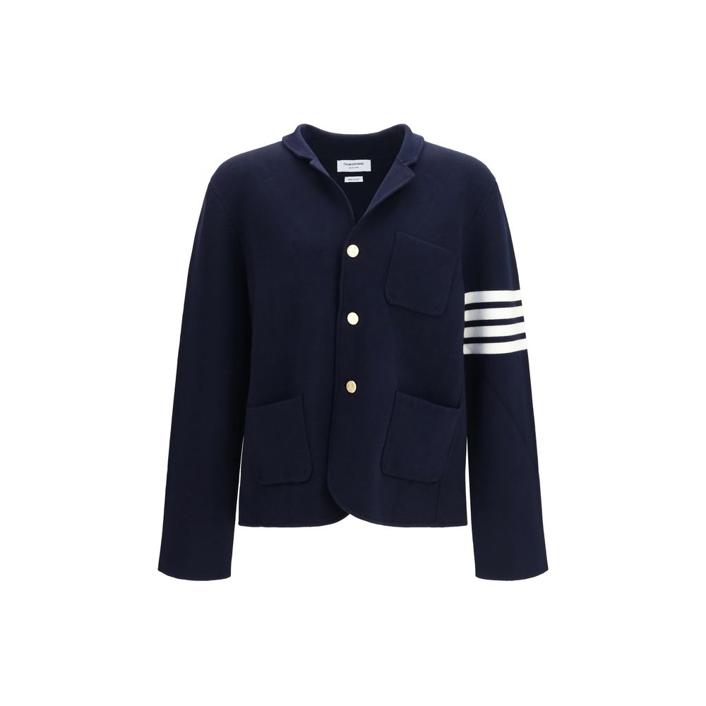 Thom Browne Blaue Jacke aus Wolle Oves Aries in voller Länge