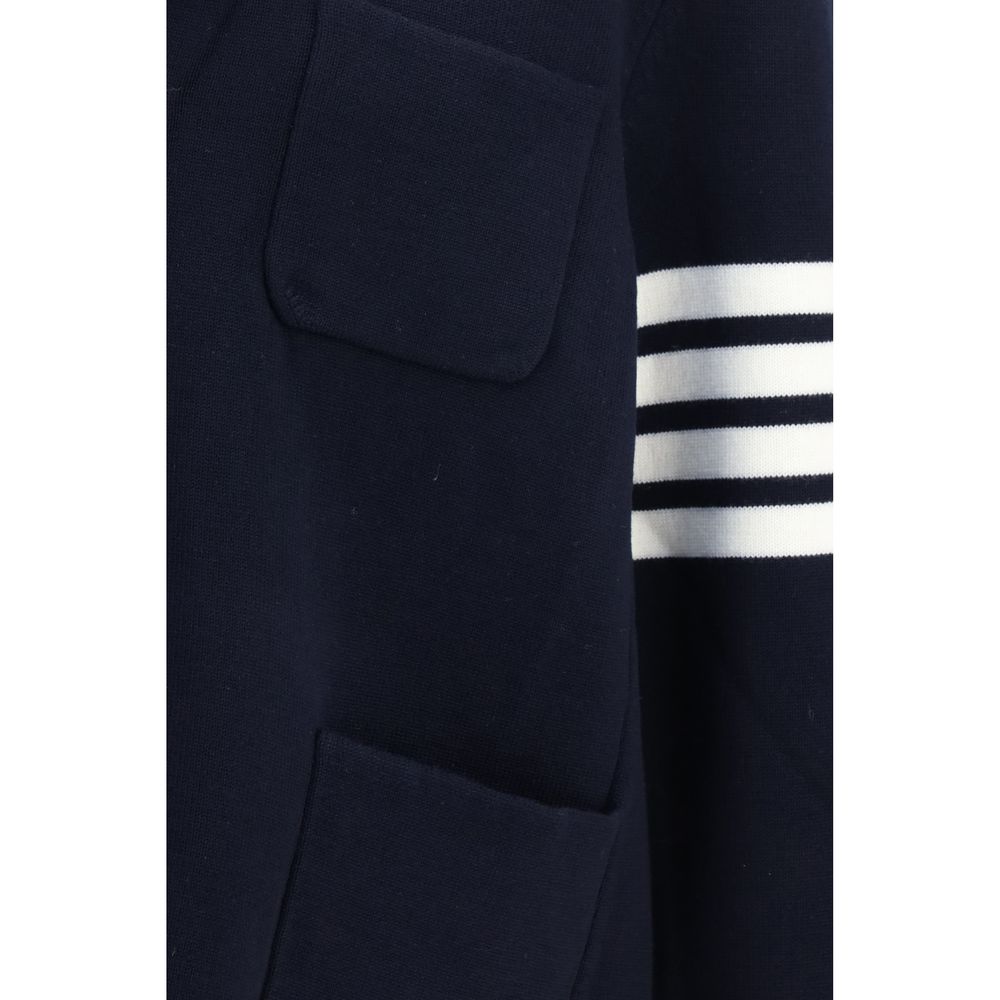 Thom Browne Blaue Jacke aus Wolle Oves Aries in voller Länge