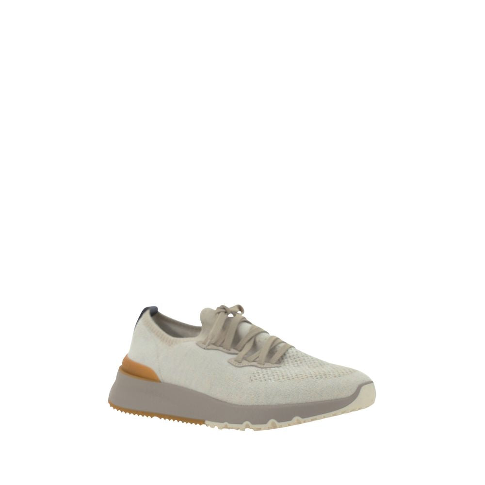 Brunello Cucinelli Weiße Sneaker aus Baumwolle im Athletic-Look