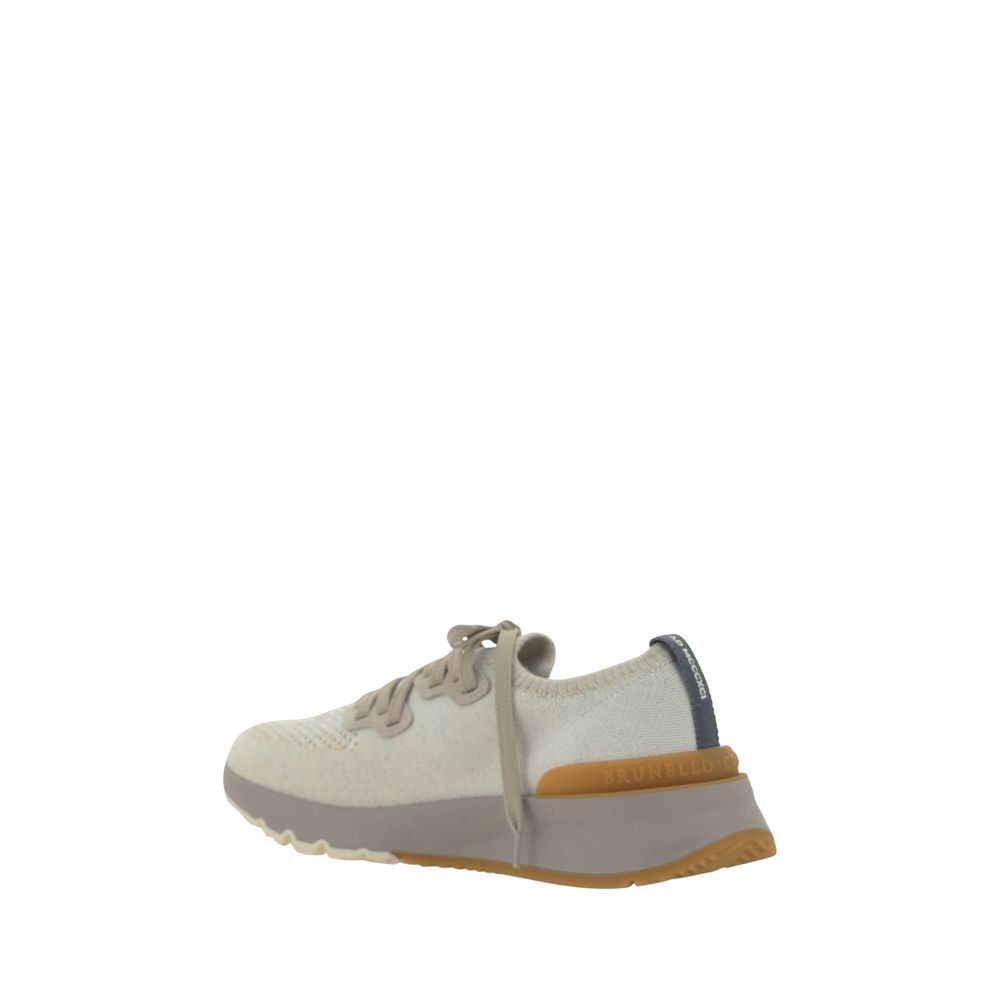 Brunello Cucinelli Weiße Sneaker aus Baumwolle im Athletic-Look