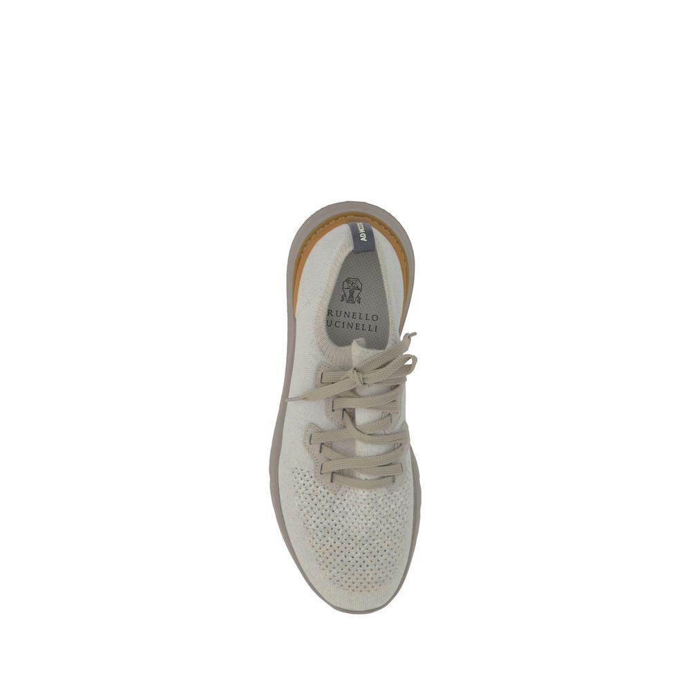 Brunello Cucinelli Weiße Sneaker aus Baumwolle im Athletic-Look