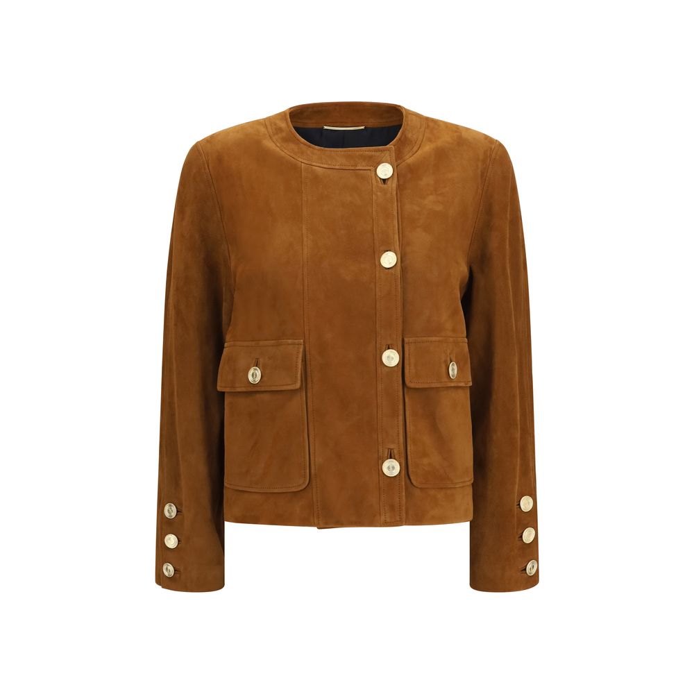Saint Laurent Braune Lammlederjacke Ovis Aries Aries in voller Länge