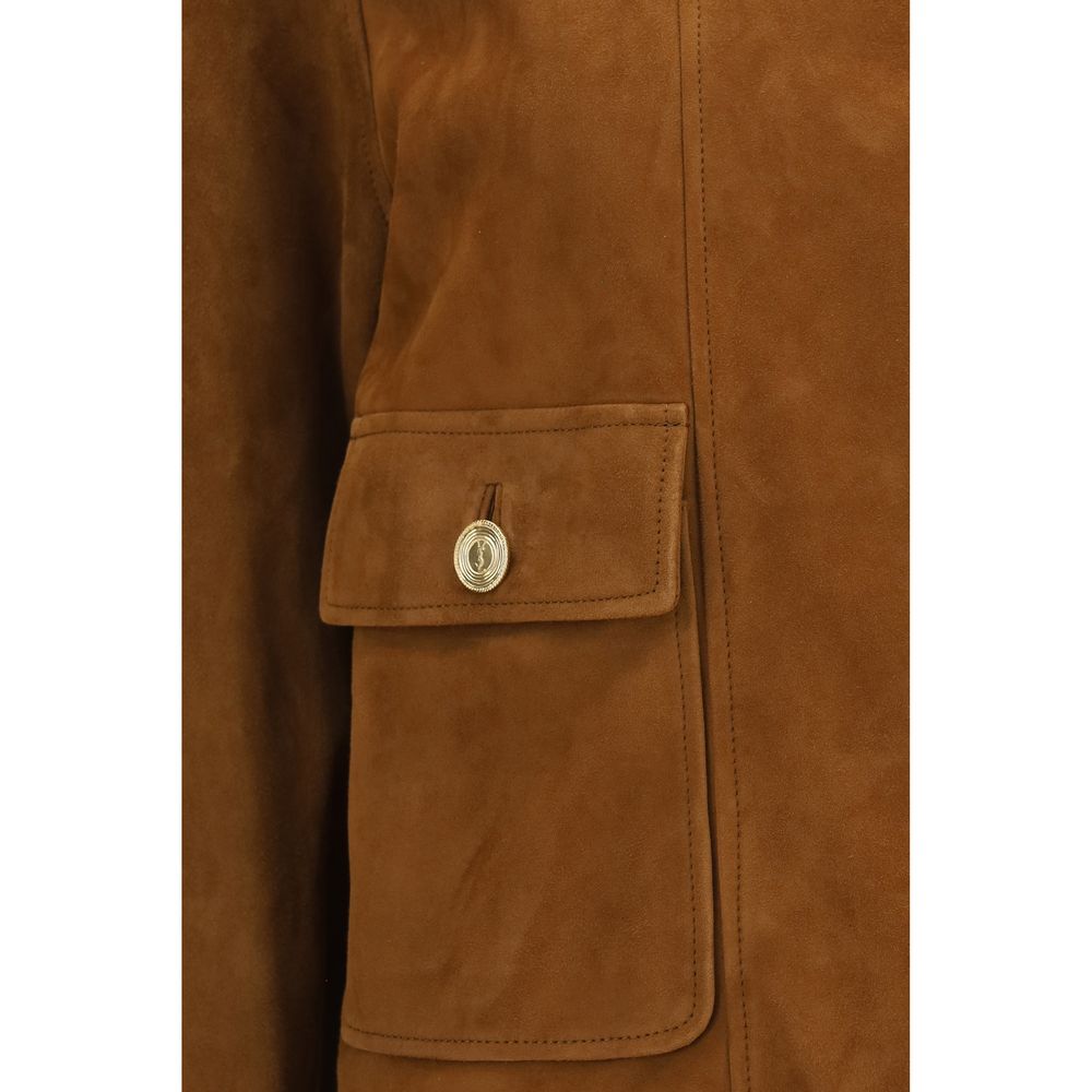 Saint Laurent Braune Lammlederjacke Ovis Aries Aries in voller Länge