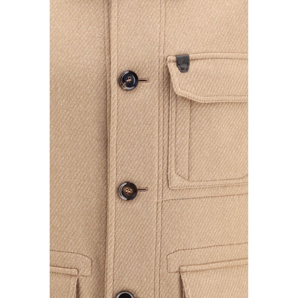 Brioni Beige Cashmere Leather Jacket