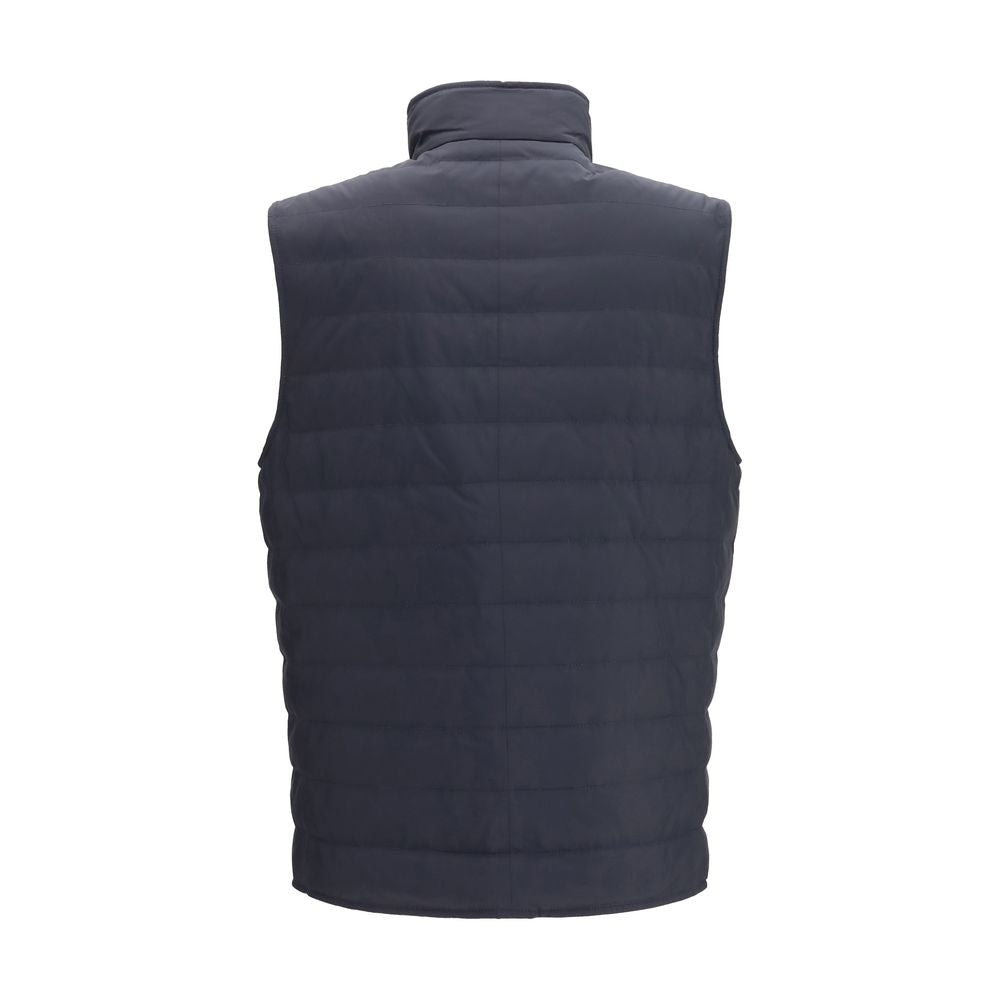 Brunello Cucinelli Ärmellose blaue Jacke aus Polyester