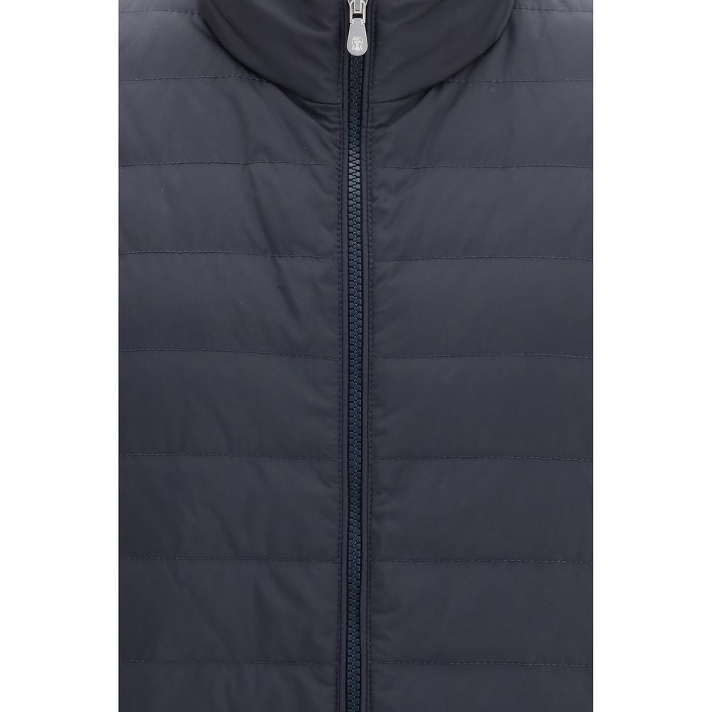 Brunello Cucinelli Ärmellose blaue Jacke aus Polyester