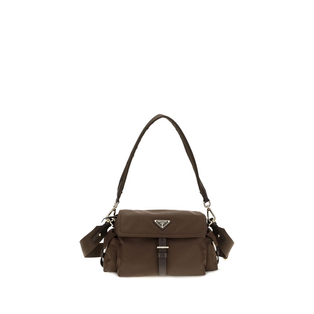 Prada Braune Schultertasche aus recyceltem Polyamid
