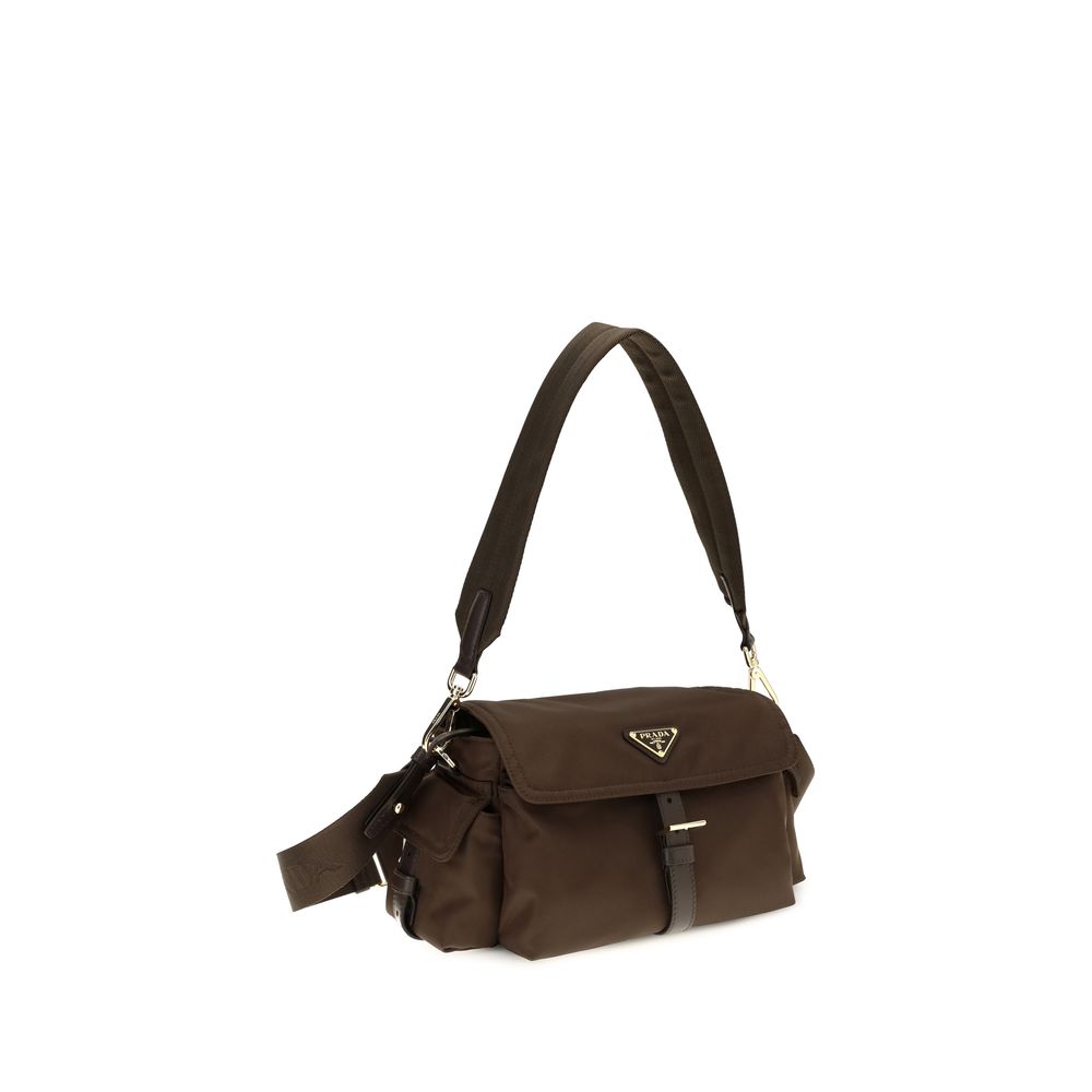 Prada Braune Schultertasche aus recyceltem Polyamid