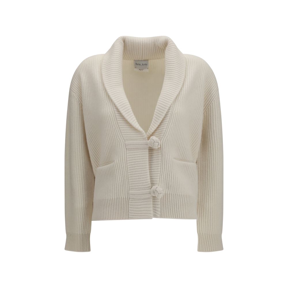 Forte_Forte Weiße Strickjacke aus Wolle vom Merino-Schaf
