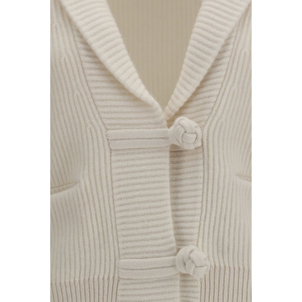 Forte_Forte Weiße Strickjacke aus Wolle vom Merino-Schaf
