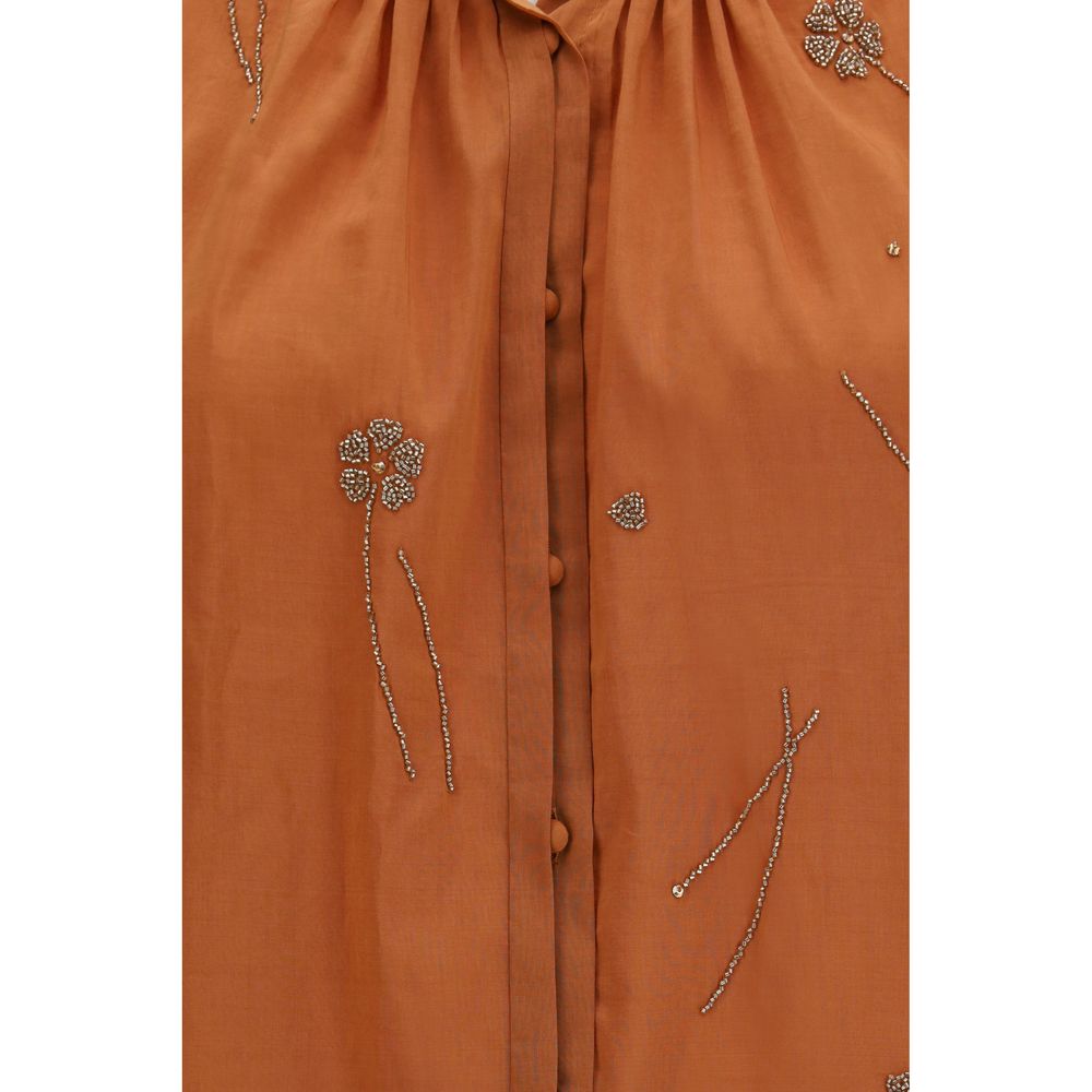 Forte_Forte Orange Cotton Pattern Shirt