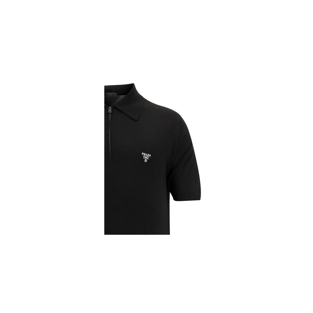 Prada Schwarzes Polohemd aus Wolle Oves Aries